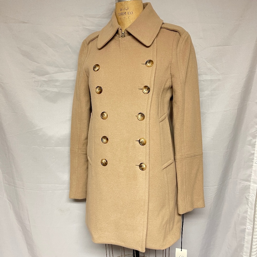 SAM NY Womens Major Wool Double Breasted Peacoat Coat Camel Large NWT $495